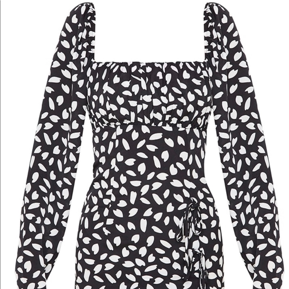 Black Dalmatian Print Bow Side Split Bodycon Dress